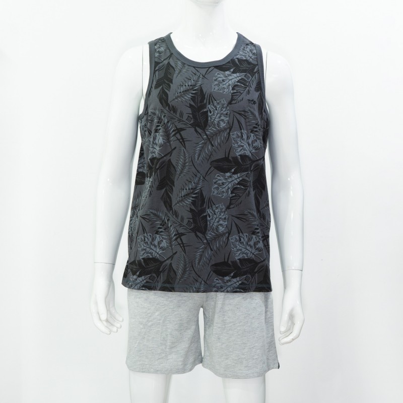 Custom Full Print With Embroidery Vest Hot Sale Wholesale Mens Cotton Summer Pyjama Set